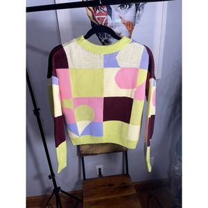 Topshop  Colorblock Sweater in Green Pink Purple Multi